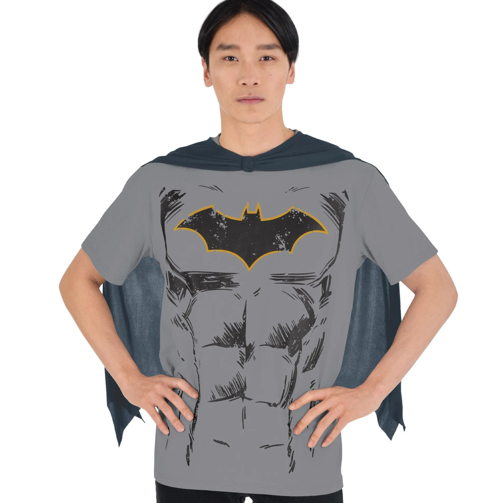 Hot Adult Batman Costume T-Shirt With Cape - Dc Comics Men Superhero