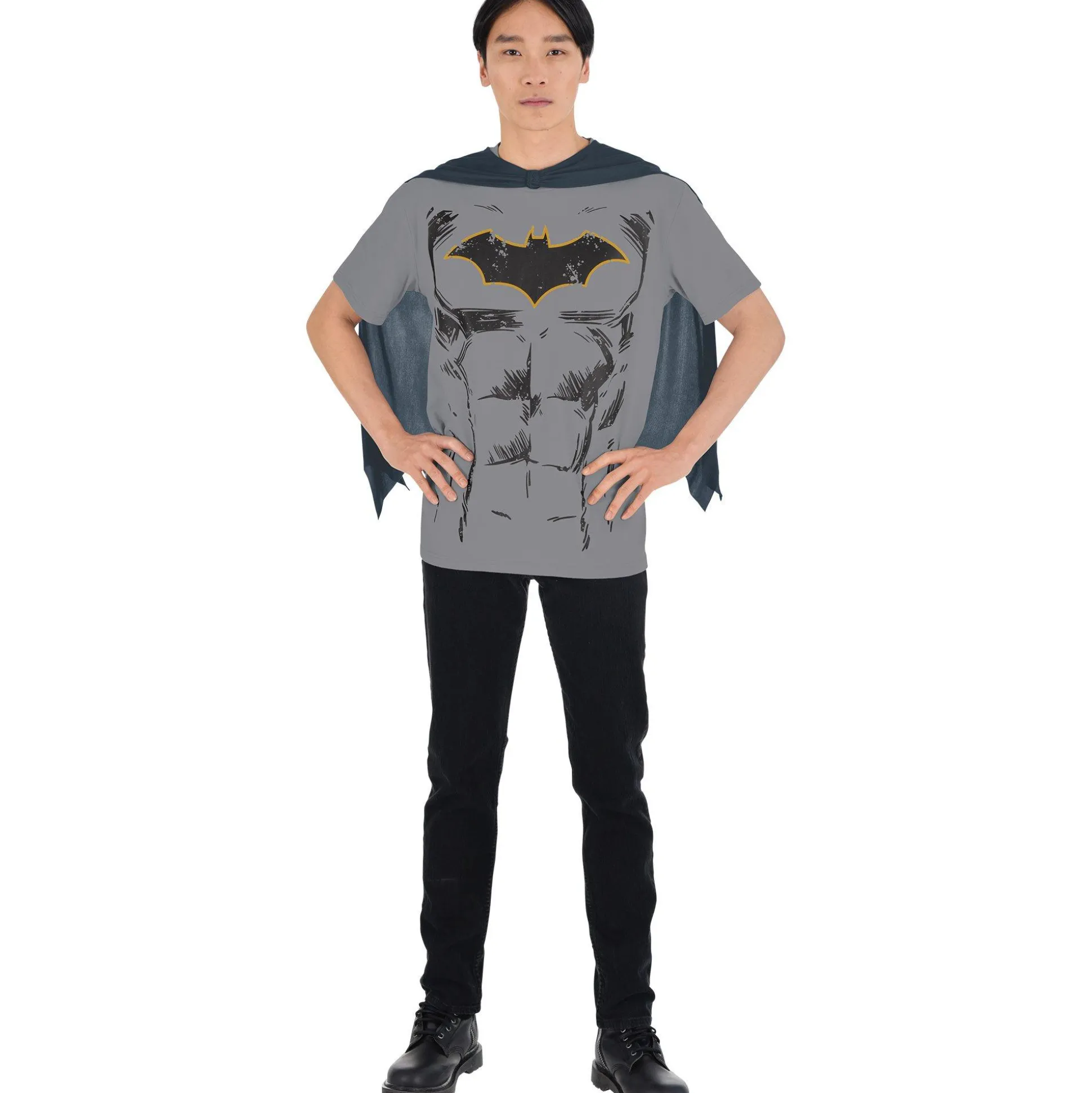 Hot Adult Batman Costume T-Shirt With Cape - Dc Comics Men Superhero