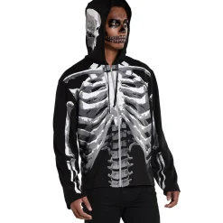 Outlet Adult Black & Bone Skeleton Hoodie Men Scary