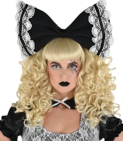 Cheap Adult Black & White Creepy Doll Bow Headband Headbands, Tails