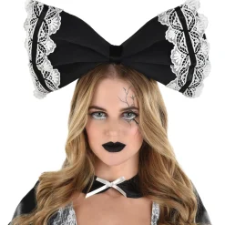 Cheap Adult Black & White Creepy Doll Bow Headband Headbands, Tails