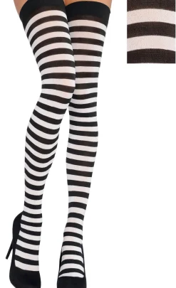 Shop Adult Black & White Striped Thigh-High Stockings Tights