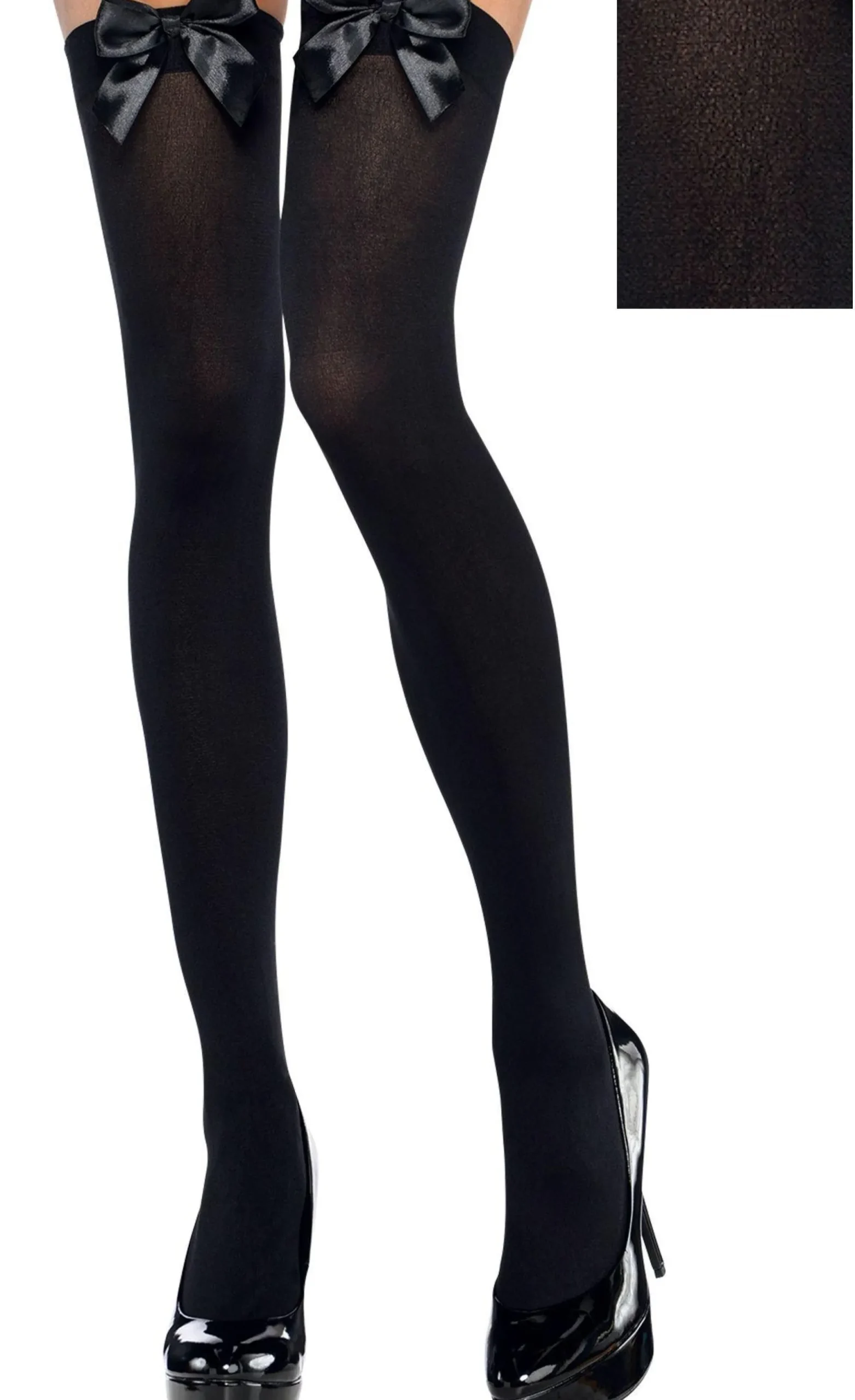 New Adult Black Bows Opaque Thigh-High Stockings Tights