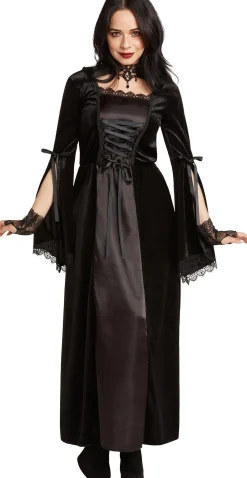 Cheap Adult Black Renaissance Witch Dress Women Scary