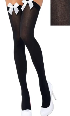 Sale Adult Black Thigh-High Stockings With White Bows Tights