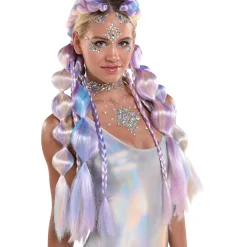 New Adult Blue, Pink & Purple Bubble Braid Clip-In Extensions, 2Pc - Festival Wigs