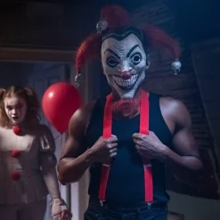 Sale Adult Evil Jester Latex Mask With Mini Skulls - Twisted Circus Scary