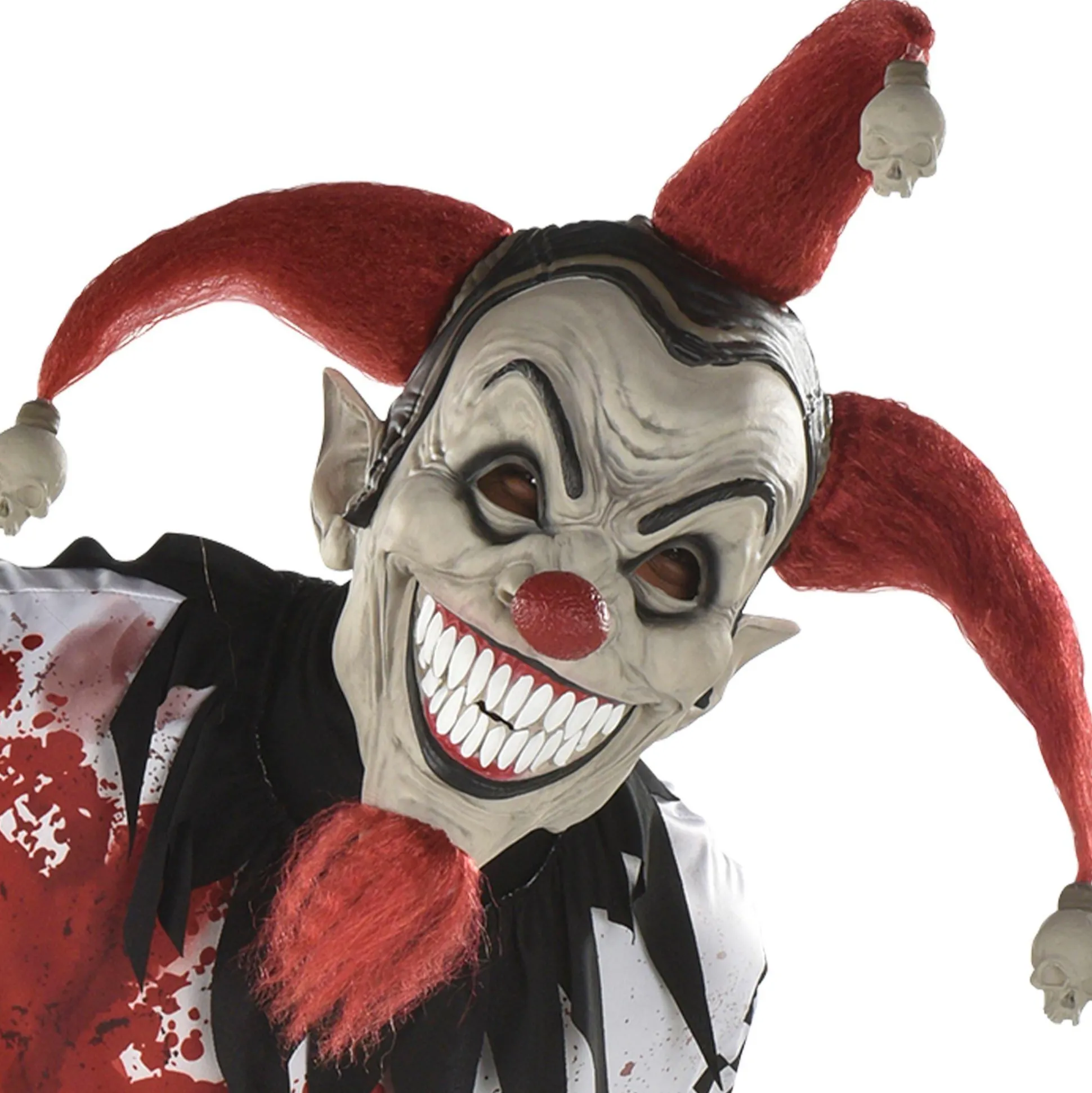 Online Adult Evil Jester Latex Mask With Mini Skulls - Twisted Circus Creepy Clown