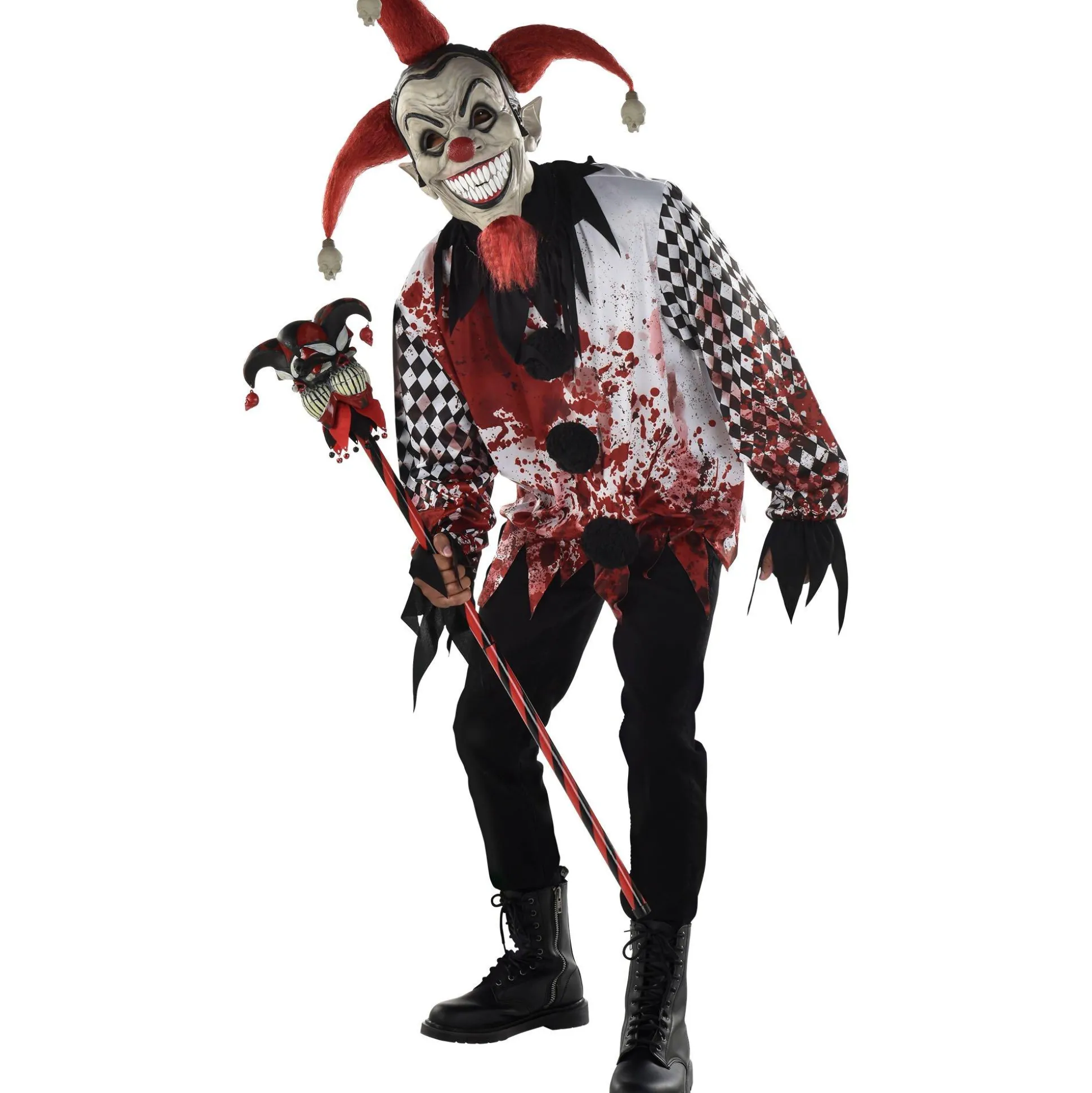 Online Adult Evil Jester Latex Mask With Mini Skulls - Twisted Circus Creepy Clown