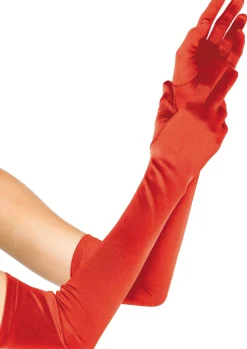 Fashion Adult Extra Long Red Satin Gloves Gloves