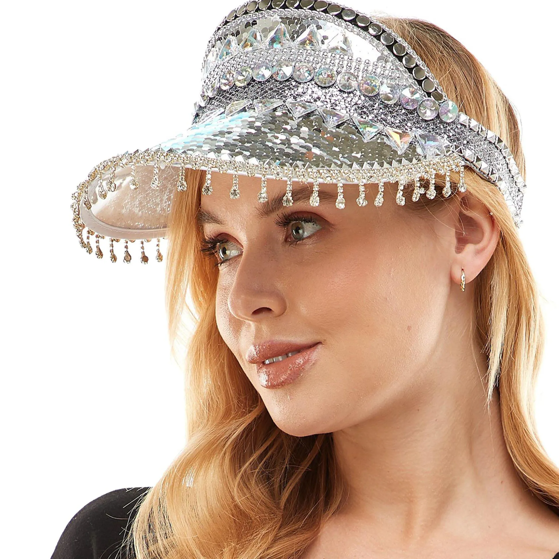 Shop Adult Festival Beaded Silver Visor Hats