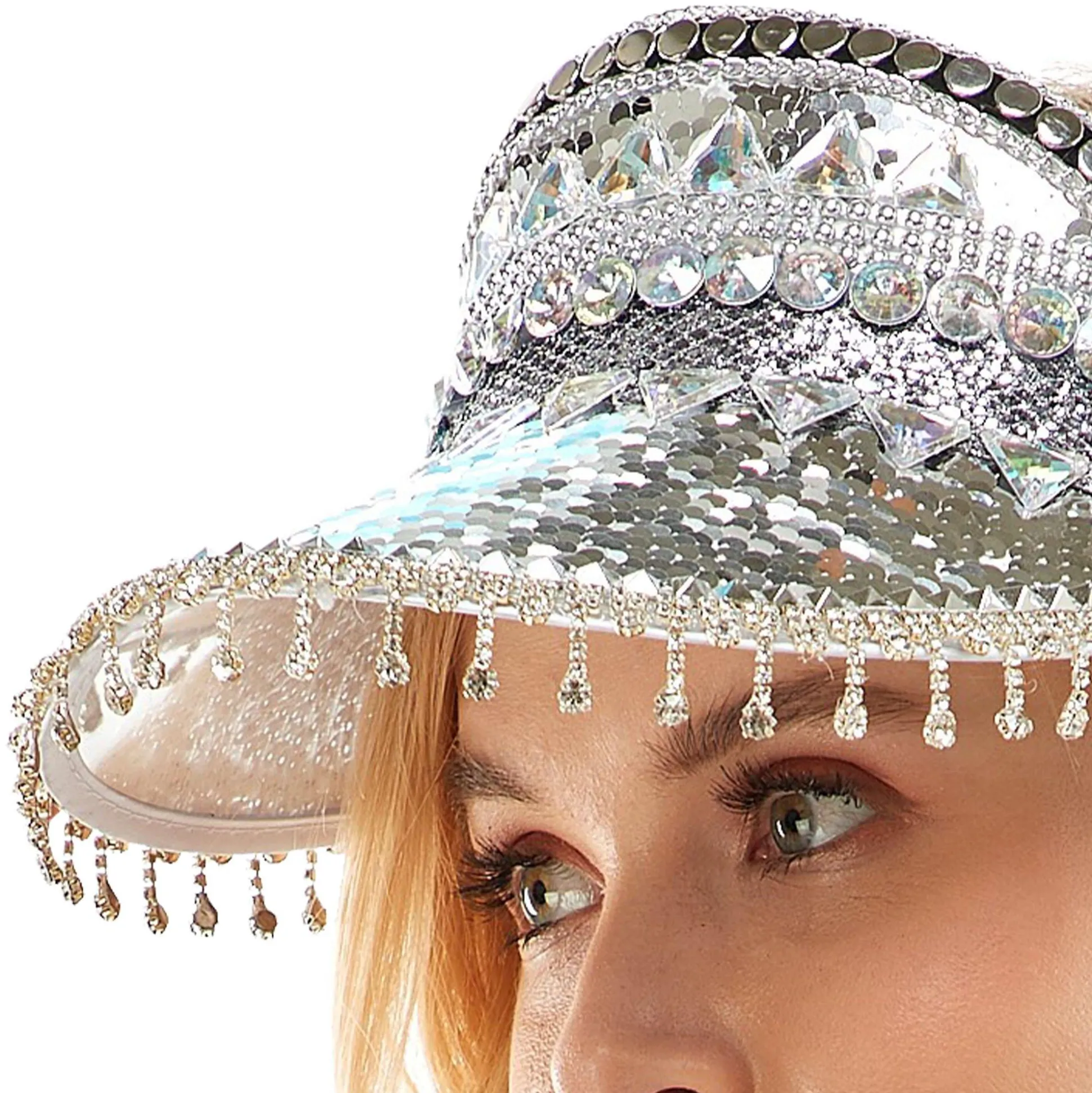Shop Adult Festival Beaded Silver Visor Hats