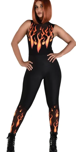 Outlet Adult Flaming Devil Catsuit Women Sexy