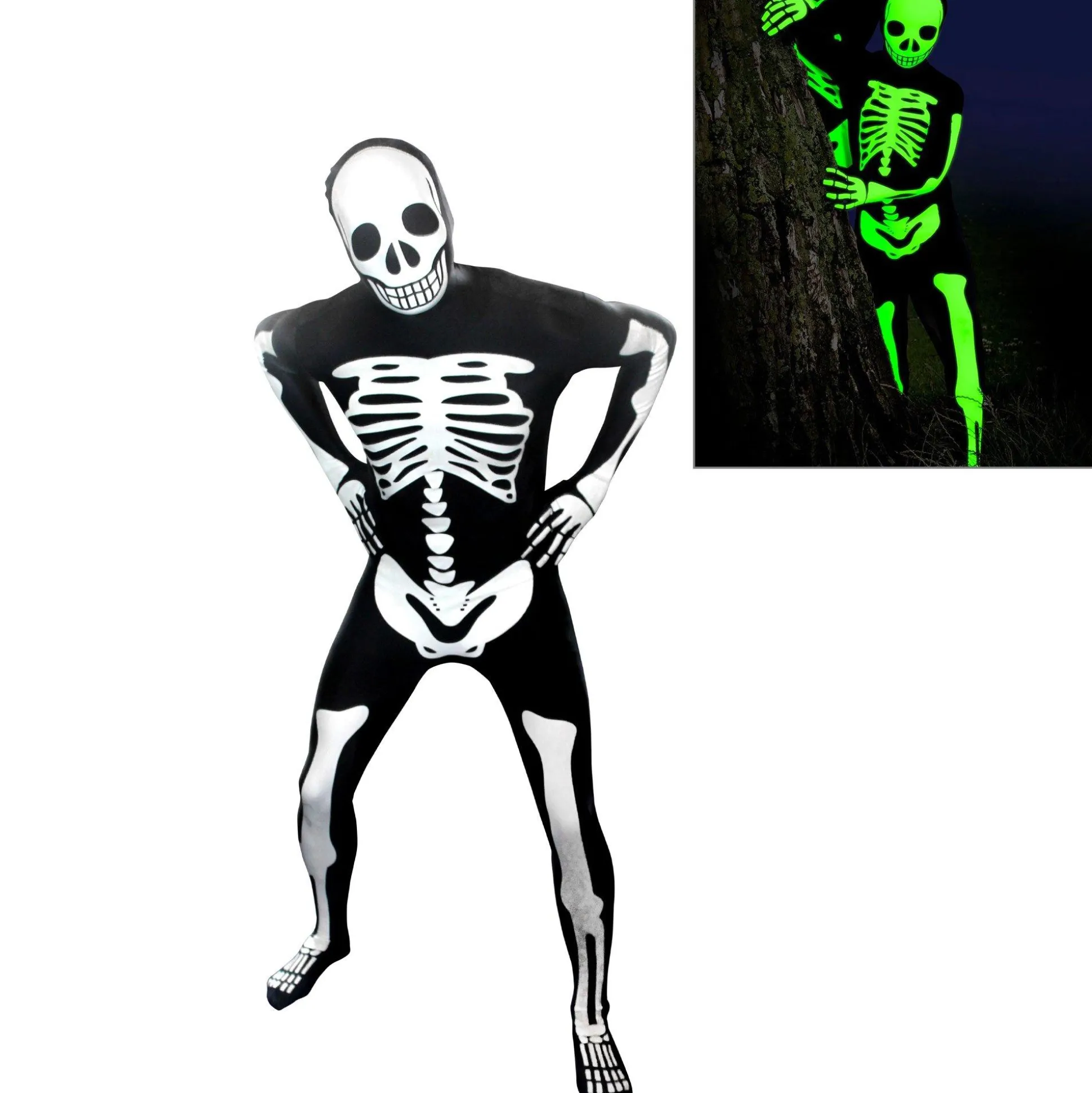 Best Adult Glow-In-The-Dark Skeleton Morphsuit Costume Men Scary