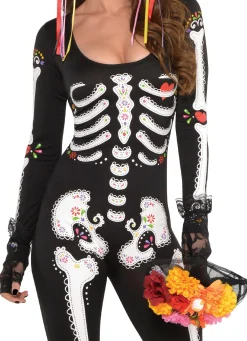 Clearance Adult La Muerta Day Of The Dead Skeleton Catsuit Women Scary