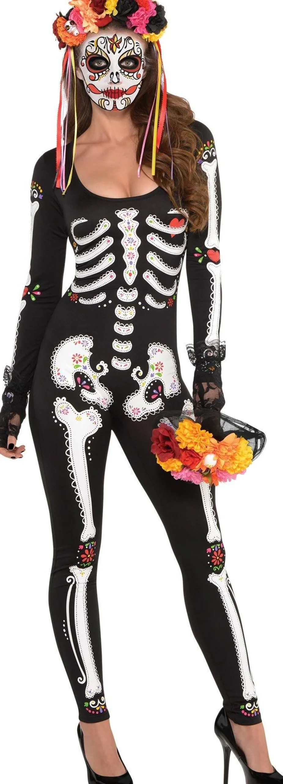 Outlet Adult La Muerta Day Of The Dead Skeleton Catsuit Women Sexy