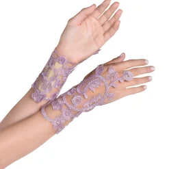 Online Adult Lavender Floral Embroidery Glovelettes, 2Ct - Fairy Gloves