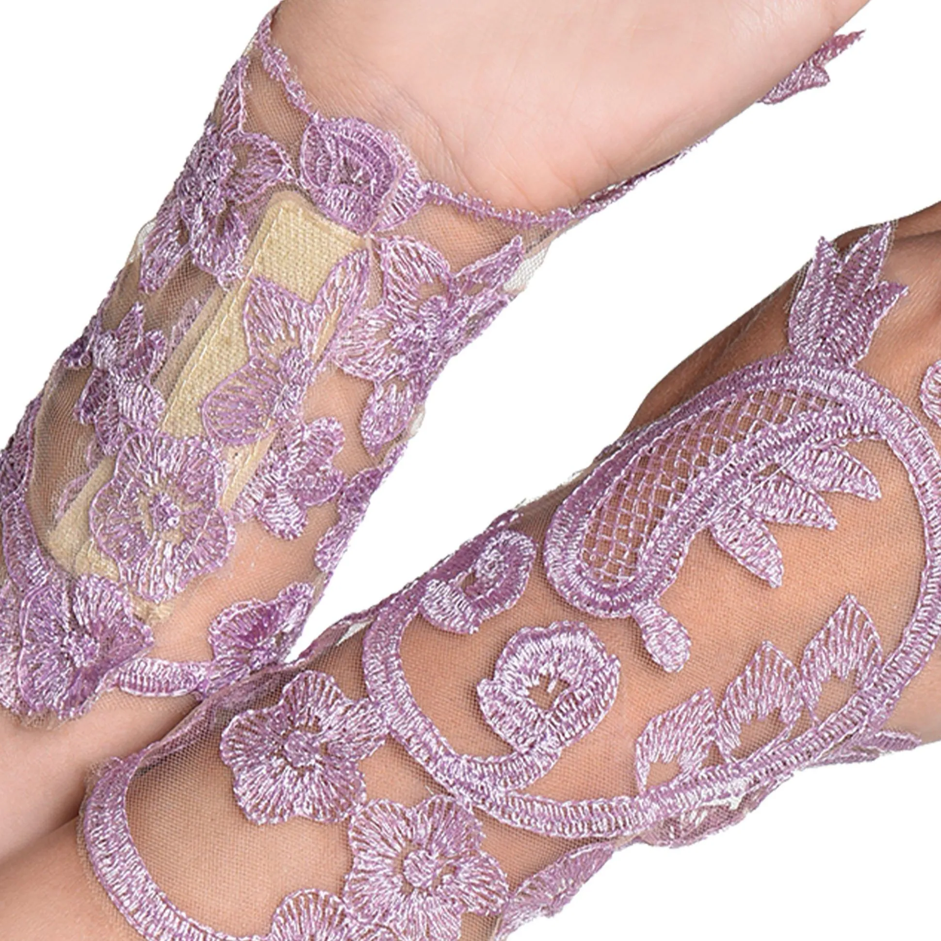Online Adult Lavender Floral Embroidery Glovelettes, 2Ct - Fairy Gloves