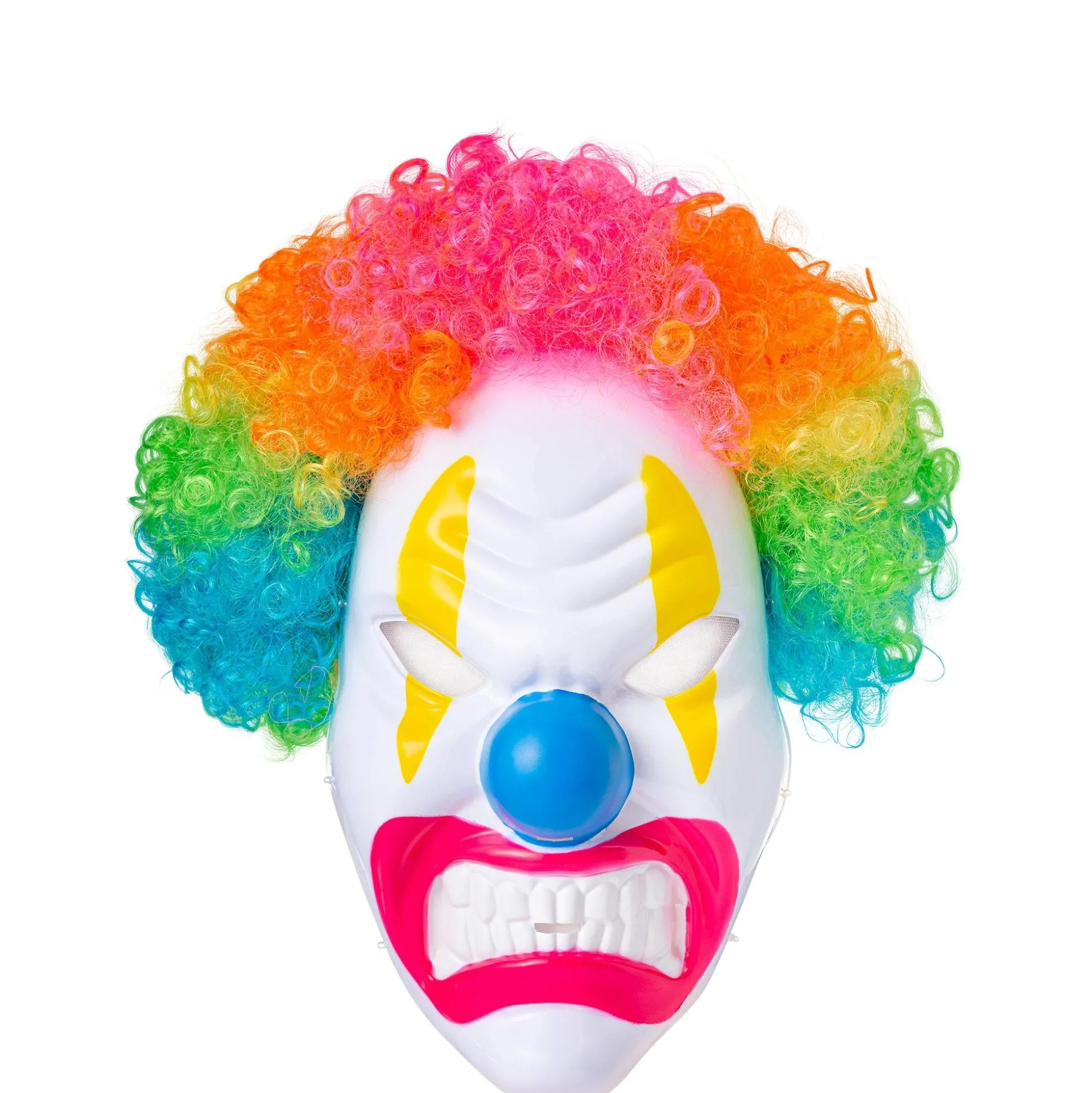 Best Sale Adult Light-Up Angry Clown Plastic Mask With Colorful Wig - Neon Circus Creepy Clown