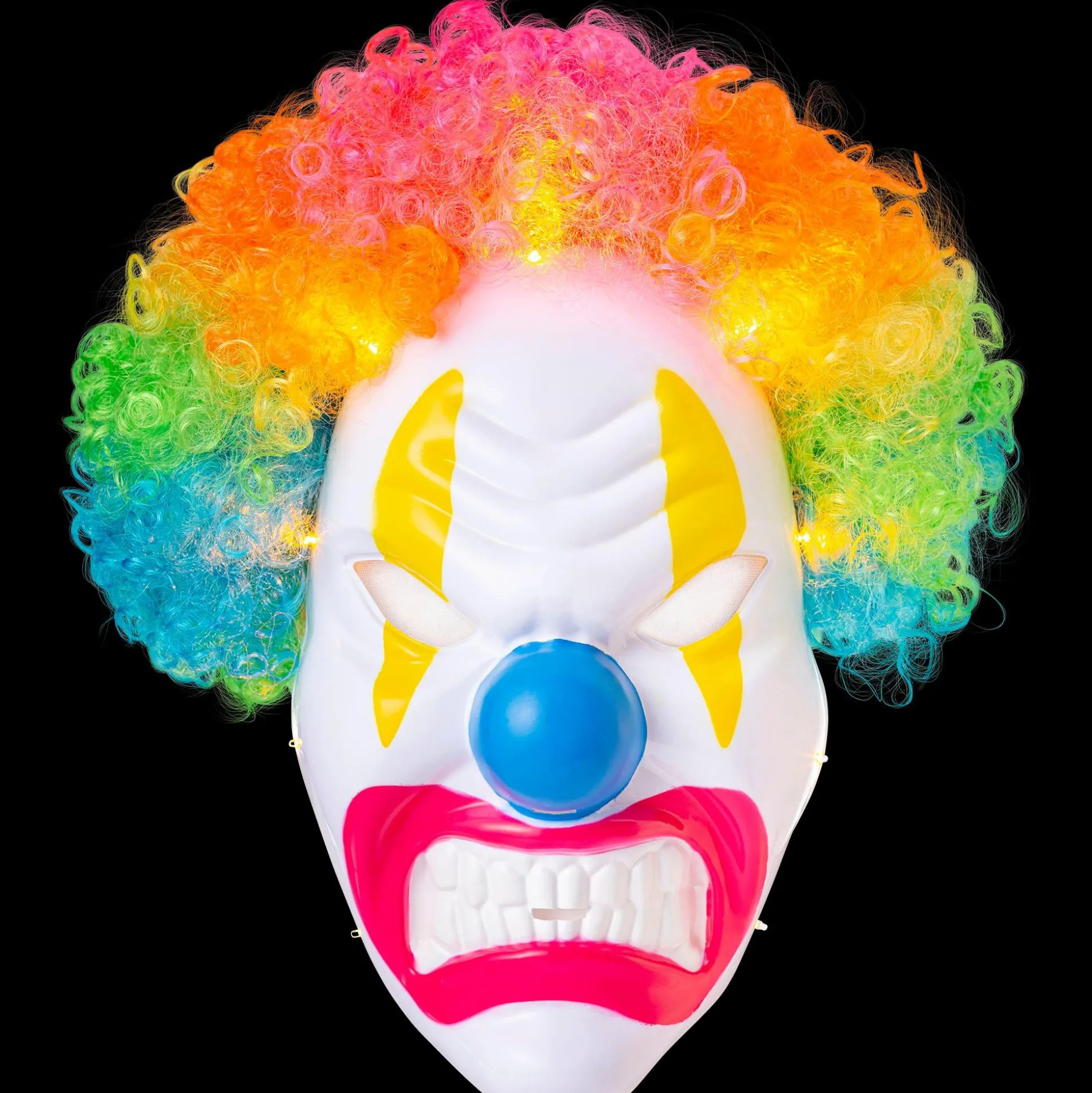 Best Sale Adult Light-Up Angry Clown Plastic Mask With Colorful Wig - Neon Circus Creepy Clown