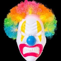 Online Adult Light-Up Angry Clown Plastic Mask With Colorful Wig - Neon Circus Wigs