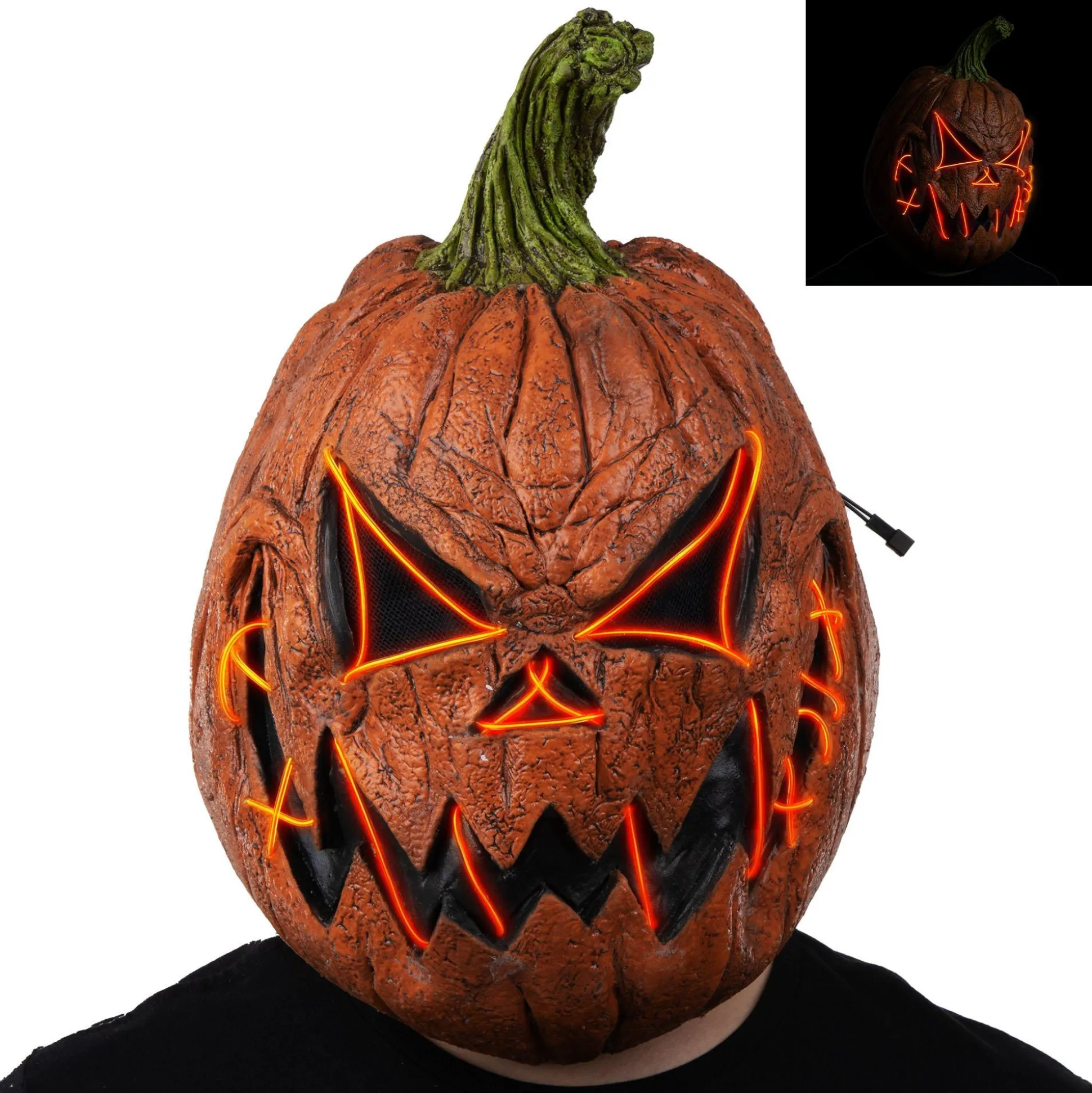 Outlet Adult Light-Up Menacing Jack-O'-Lantern Latex Mask Scary