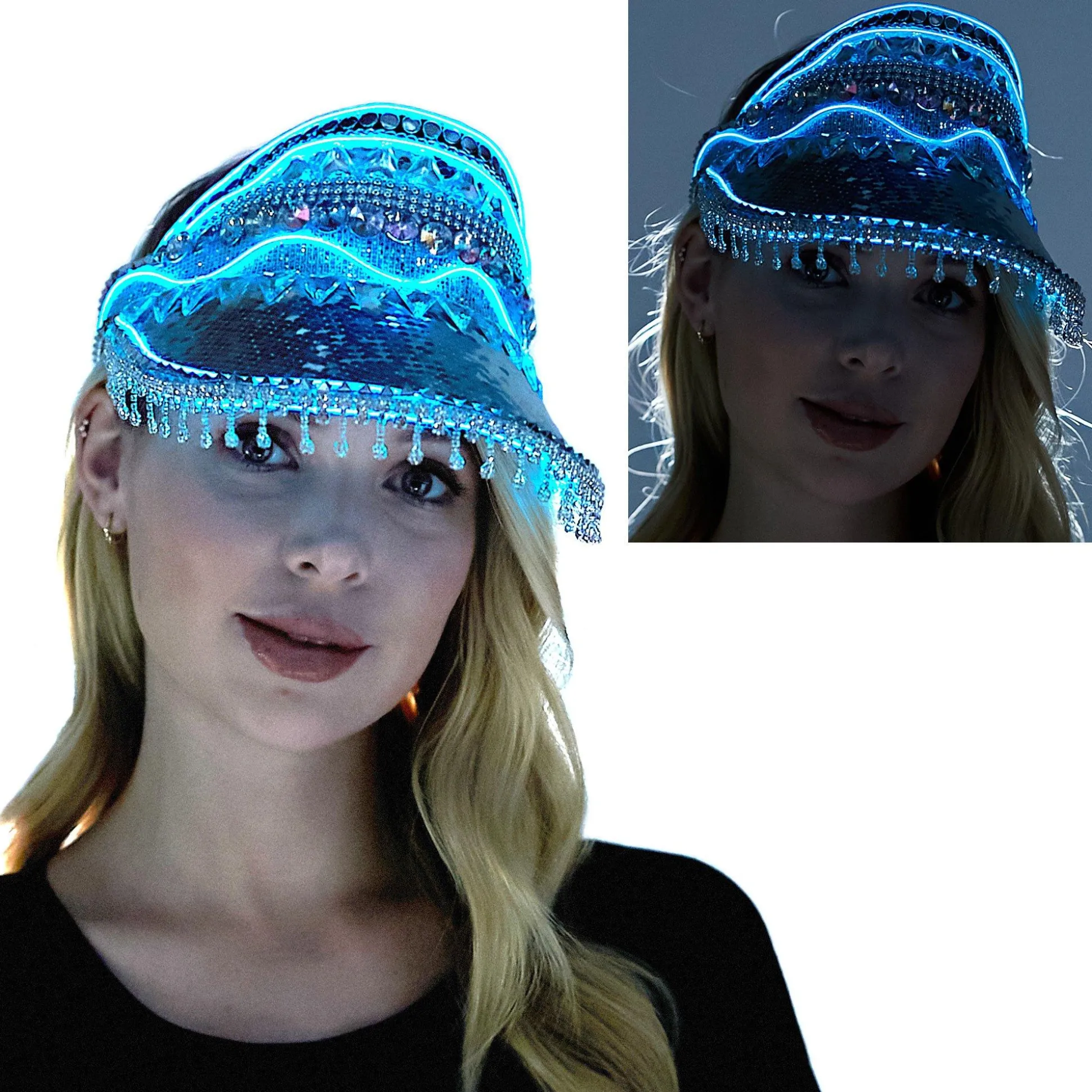 Sale Adult Light-Up Silver Festival Visor Hats