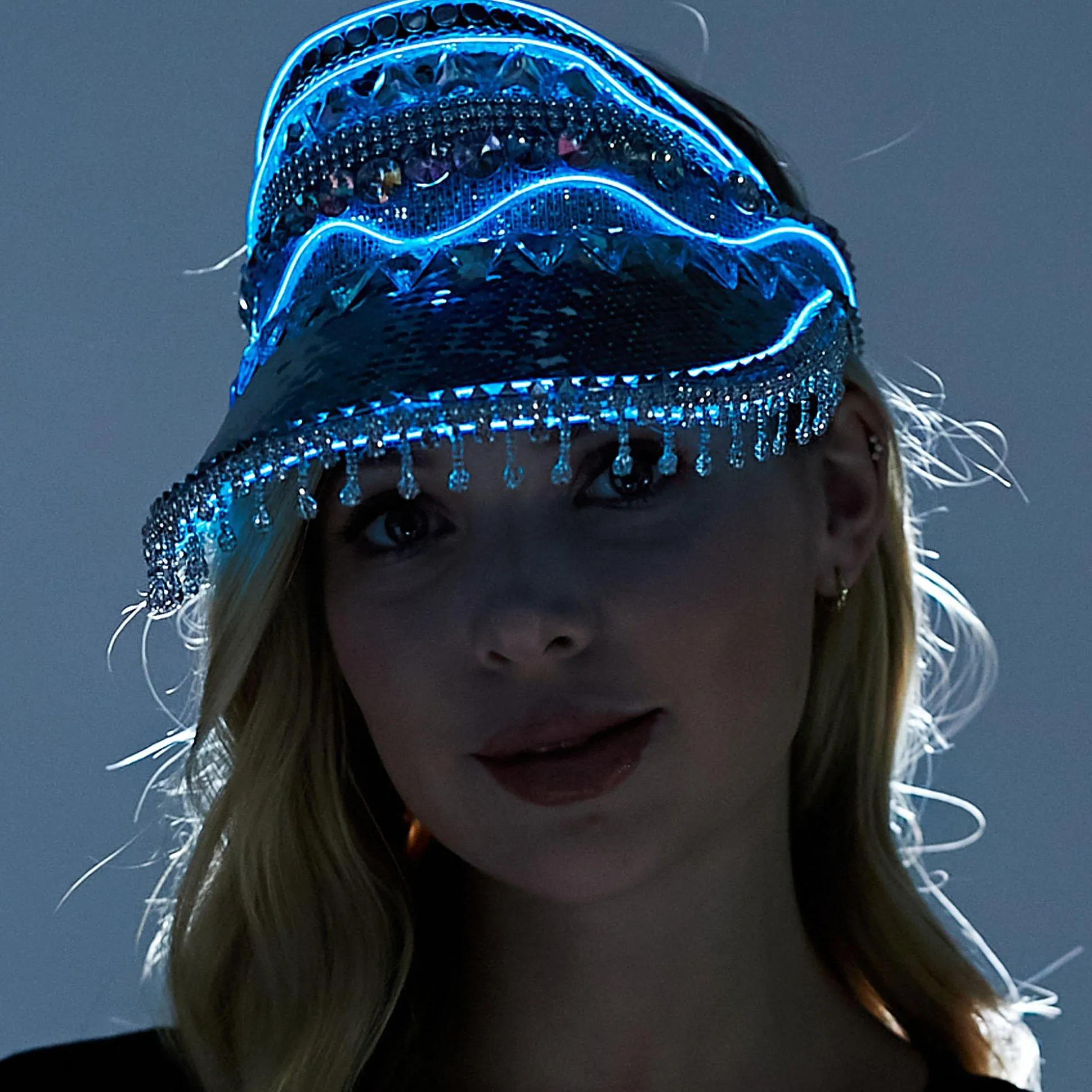Sale Adult Light-Up Silver Festival Visor Hats