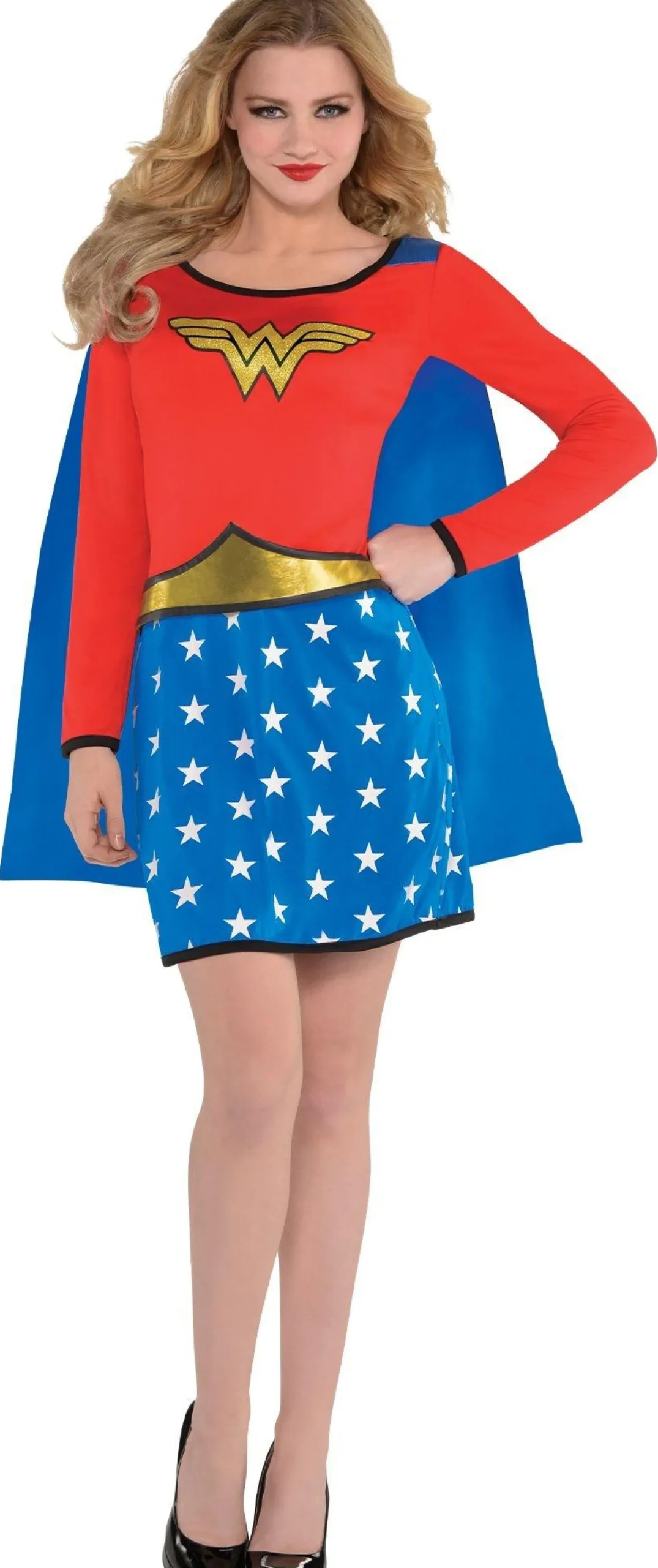 Clearance Adult Long-Sleeve Wonder Woman Dress With Cape Women Superhero