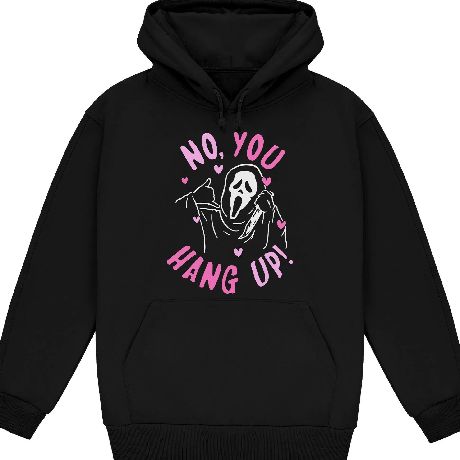 Cheap Adult No, You Hang Up Ghostface Black Cotton & Polyester Hoodie - Scream Women Scary