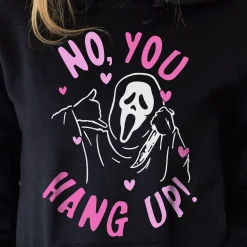 Cheap Adult No, You Hang Up Ghostface Black Cotton & Polyester Hoodie - Scream Women Scary