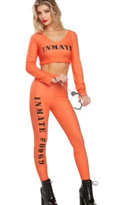 Clearance Adult Orange Inmate #69 Prisoner Costume Women Sexy