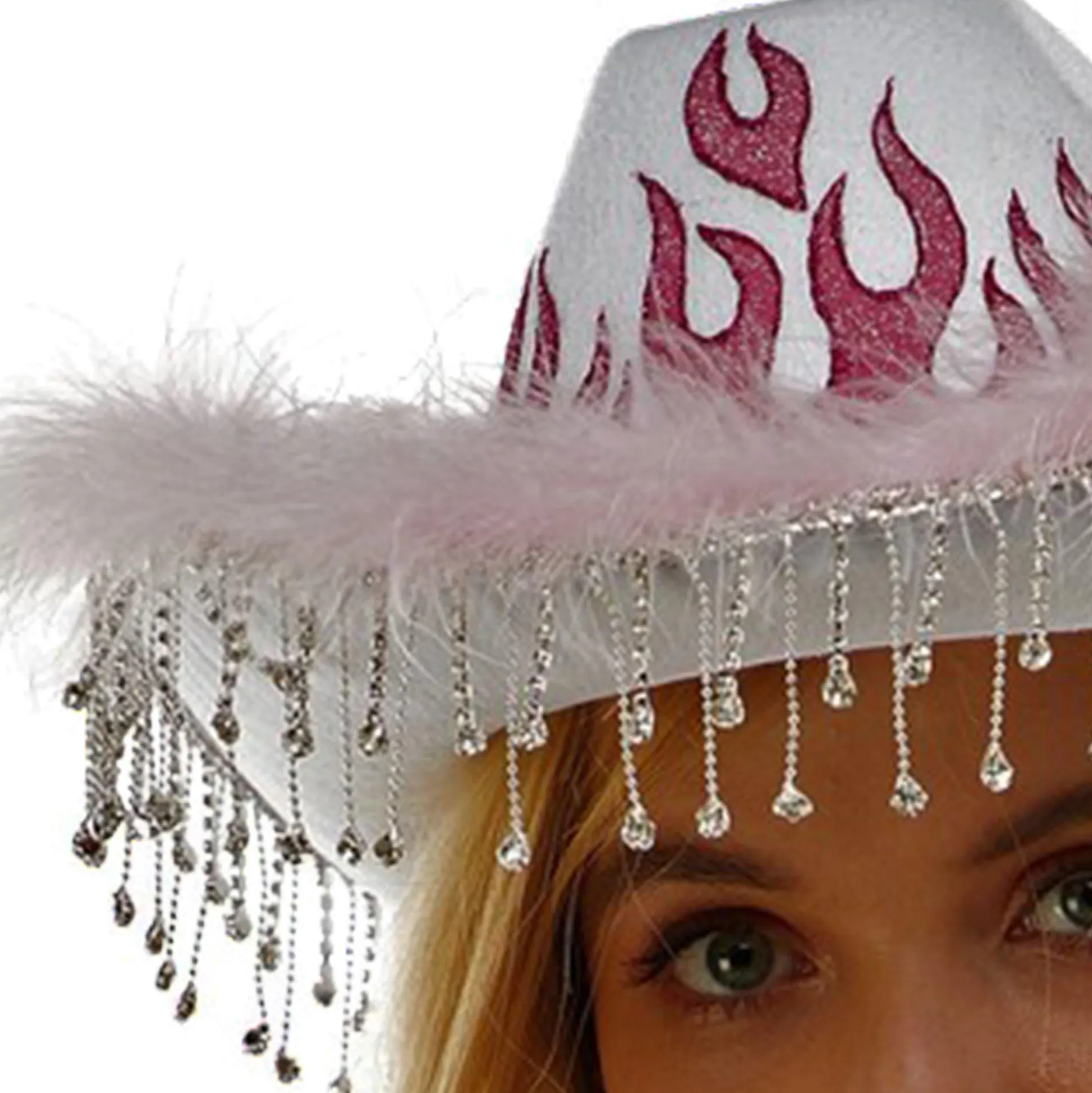 Online Adult Pink Flame Fabric Cowboy Hat Hats