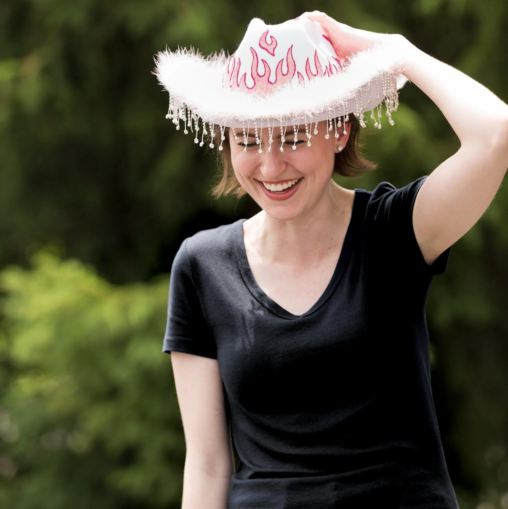 Online Adult Pink Flame Fabric Cowboy Hat Hats