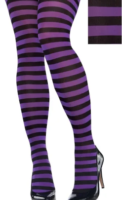 Discount Adult Purple & Black Striped Tights Plus Size Tights