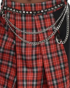Sale Adult Red Plaid Pleated Skirt With Chain Belt - Punk Tutus, Skirts