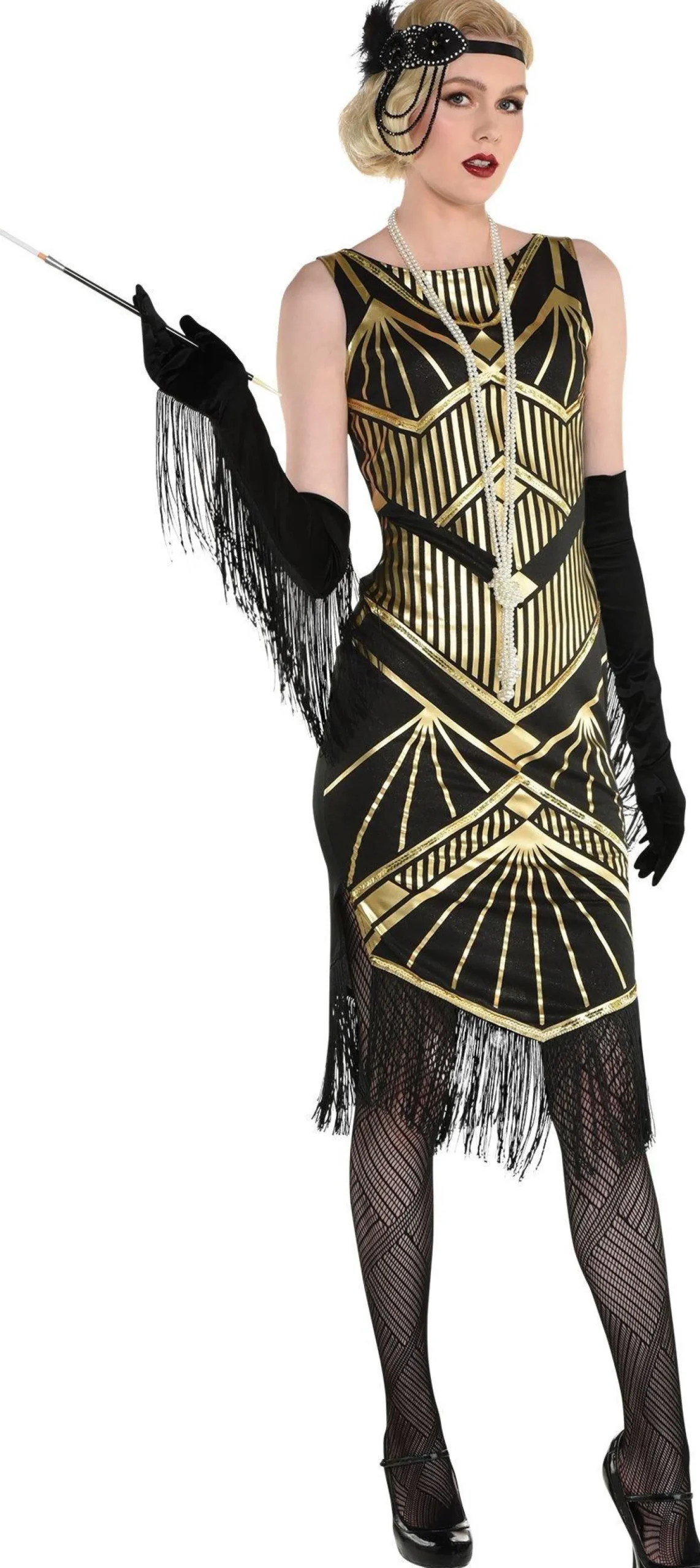 Hot Adult Roaring 20S Gold Art Deco Flapper Costume Women Sexy