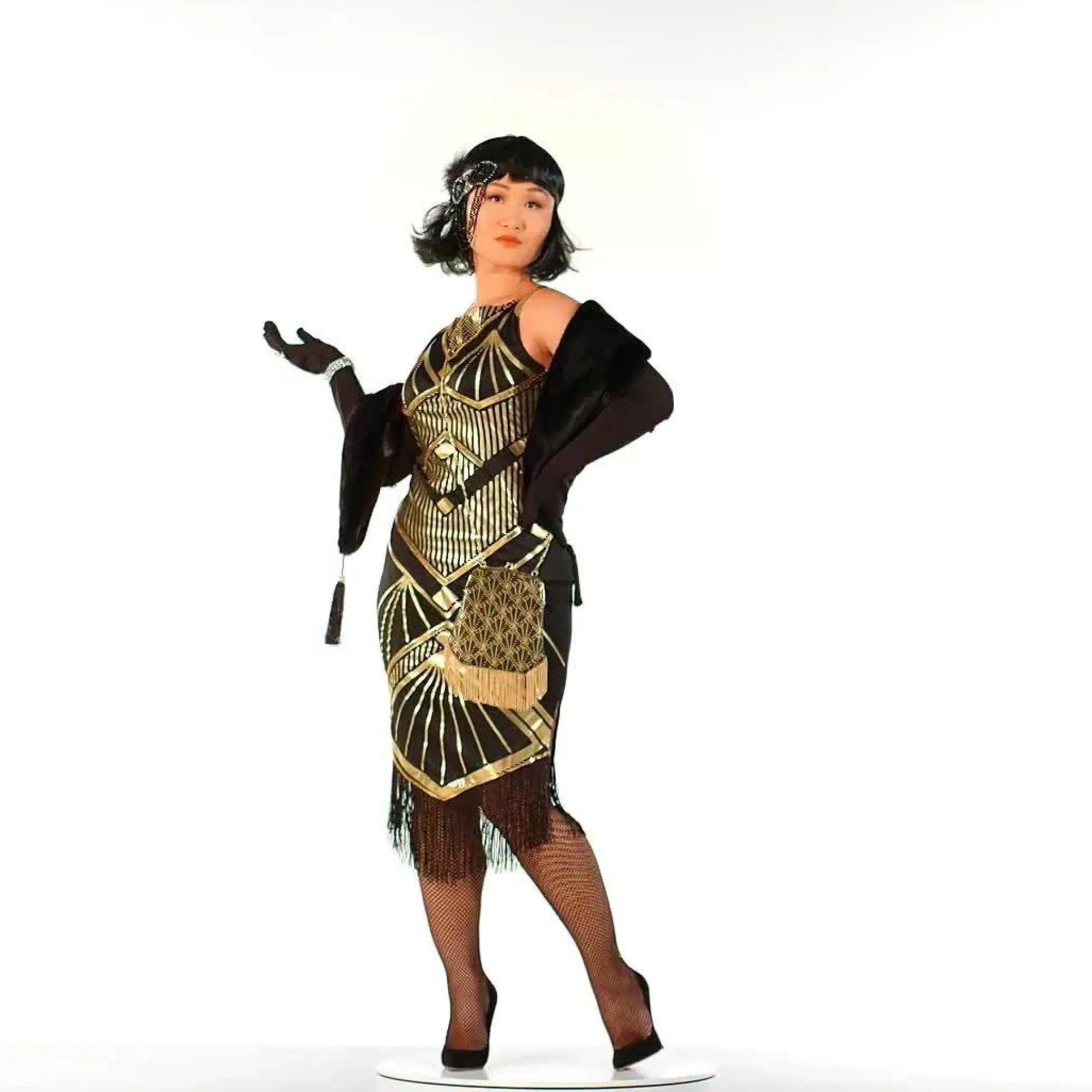 Hot Adult Roaring 20S Gold Art Deco Flapper Costume Women Sexy