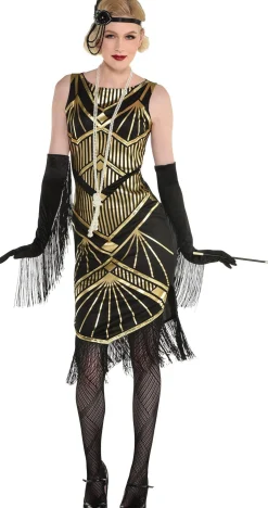Hot Adult Roaring 20S Gold Art Deco Flapper Costume Women Sexy