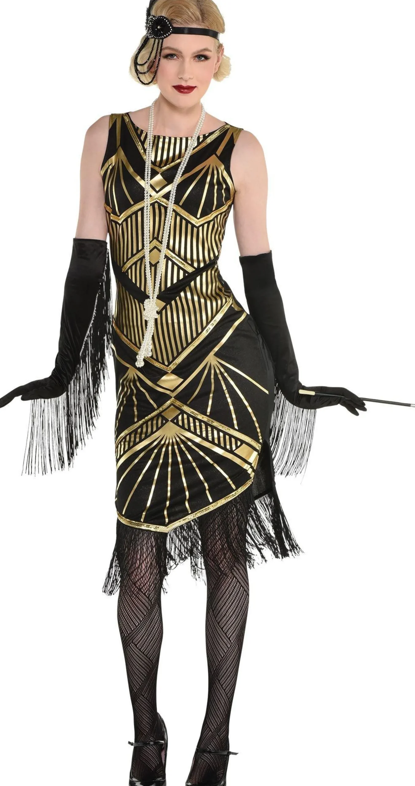Party City Adult Roaring 20S Gold Art Deco Flapper Costume|Women 1920S
