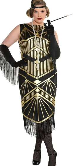 Party City Adult Roaring 20S Gold Art Deco Flapper Costume Plus Size|Women 1920S