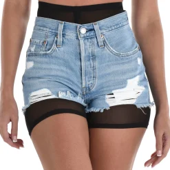 Outlet Adult Sheer Black High-Waisted Mesh Bike Shorts Bodywear