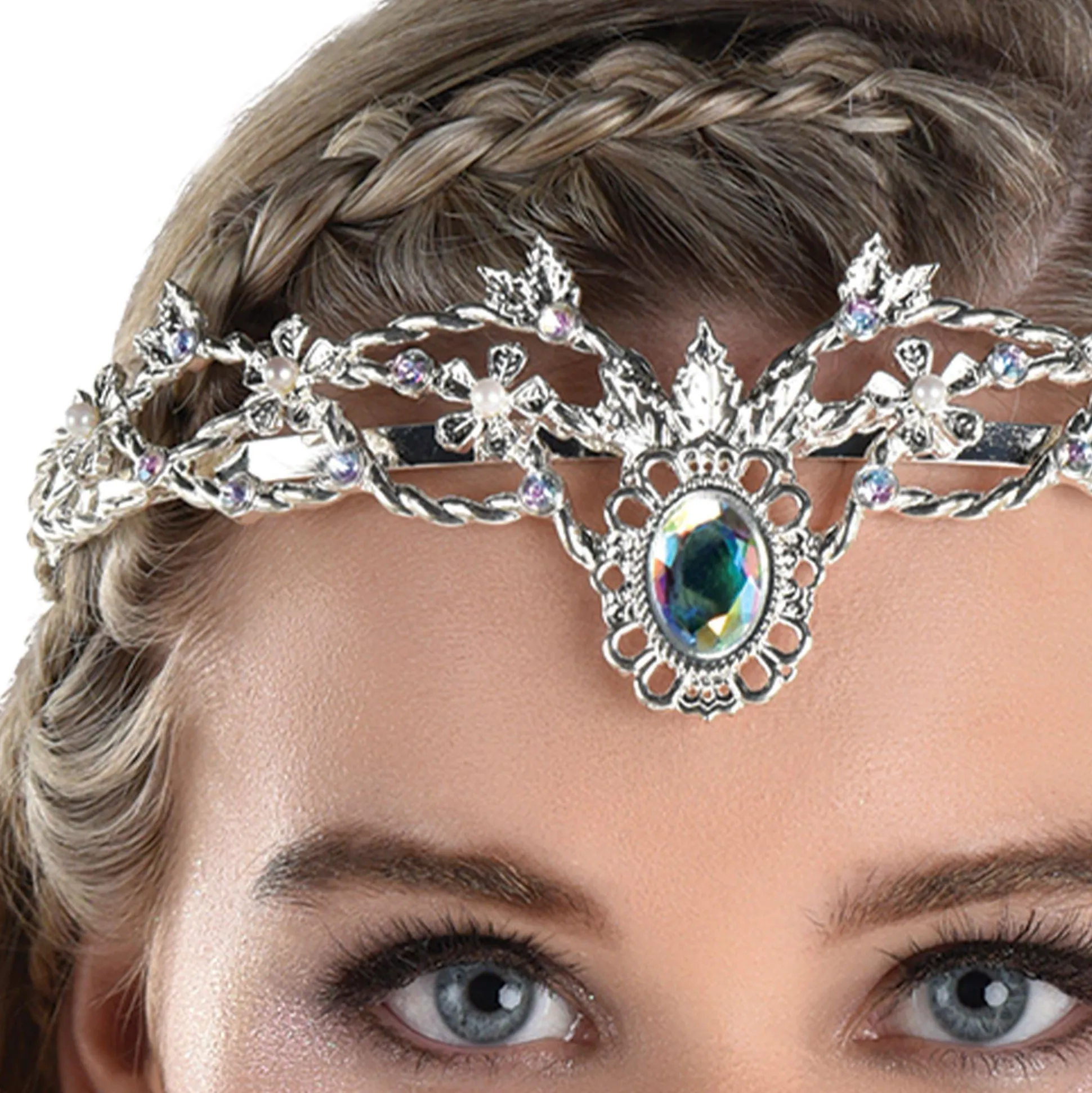 Best Sale Adult Silver Gems, Pearls & Braided Vines Metal Tiara Crown - Fairy Tiaras, Crowns
