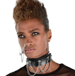 Cheap Adult Spiked Dog Collar Choker With Chains - Punk Jewelry