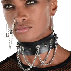 Cheap Adult Spiked Dog Collar Choker With Chains - Punk Jewelry