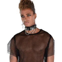 Cheap Adult Spiked Dog Collar Choker With Chains - Punk Jewelry