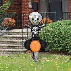 Party City Air-Filled Iridescent Skeleton Foil & Latex Balloon Yard Sign, 64In| Yard Stakes & Signs