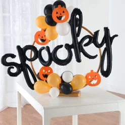 Party City Air-Filled Orange, Black & White Spooky Halloween Tabletop Or Hangable Balloon Hoop Kit| Balloons