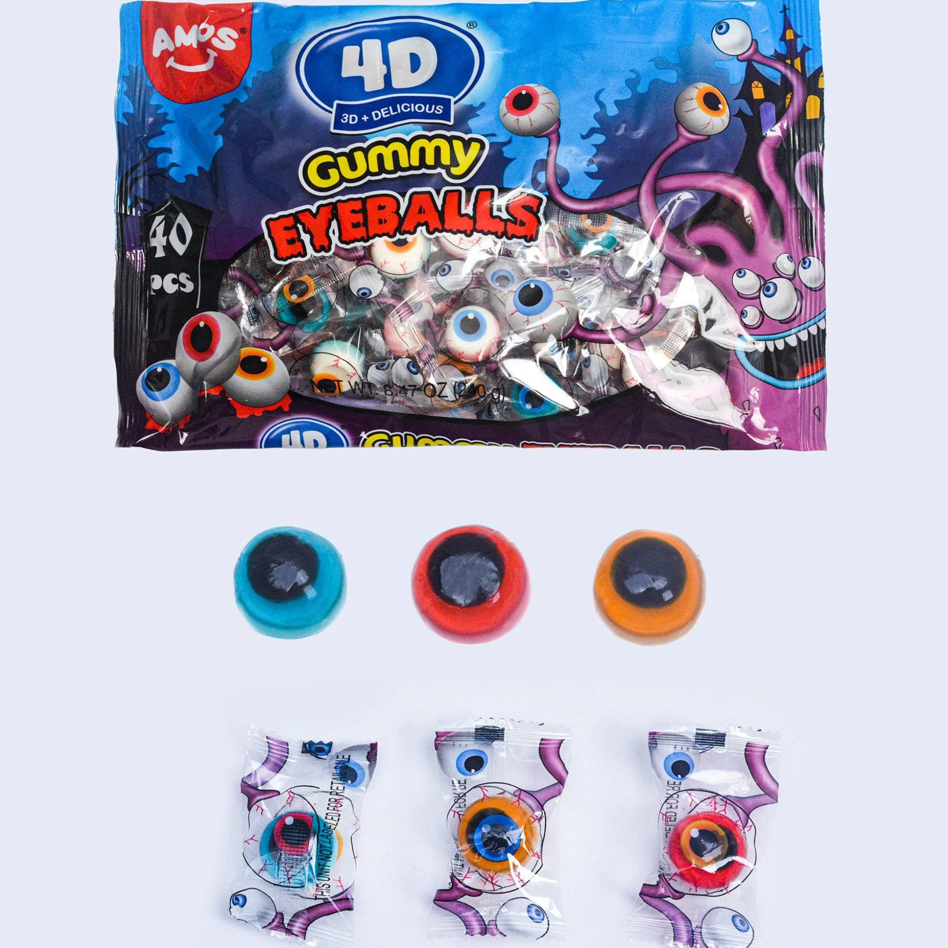 Party City Amos 4D Gummy Eyeballs, 8.46Oz - Halloween Candy| Bulk Candy