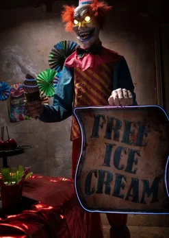 Party City Animatronic Light Up Talking Neon Ice Cream Clown, 6Ft| Animatronics